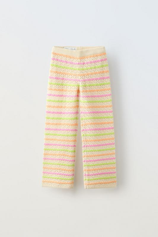 STRIPED CROCHET KNIT TROUSERS