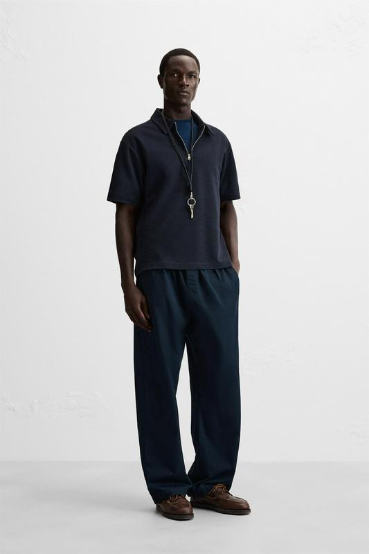 TEXTURED WEAVE POLO SHIRT WITH ZIP