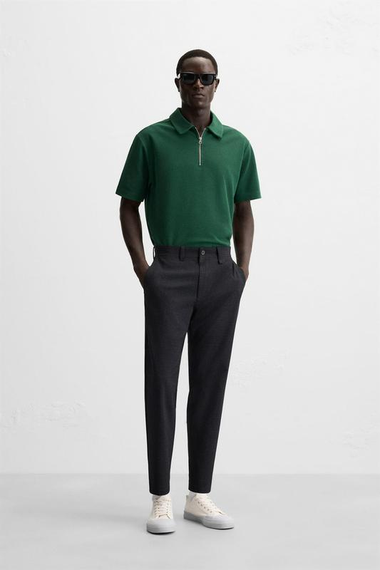 TEXTURED WEAVE POLO SHIRT WITH ZIP